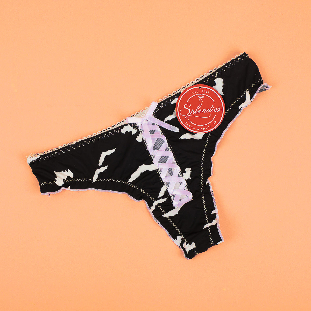 **Limited Edition Splendies Halloween Bat Tie Up Thong